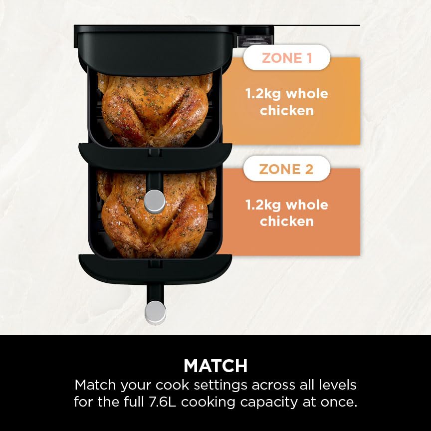 Ninja Double Stack 7.6L 2-Drawer Air Fryer, 6 Cooking Functions, Black
