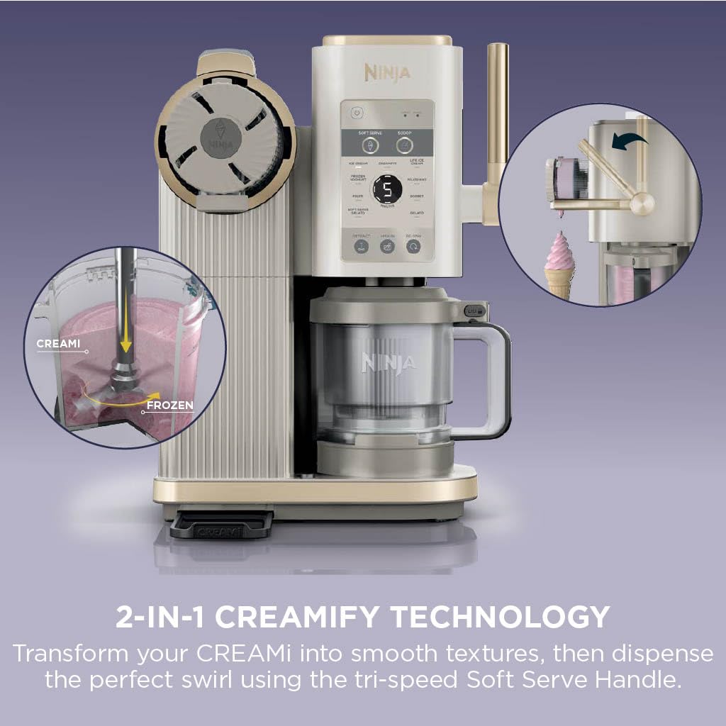 Ninja CREAMi Scoop and Swirl Ice Cream Machine, Stone Gold NC701UKSTGD