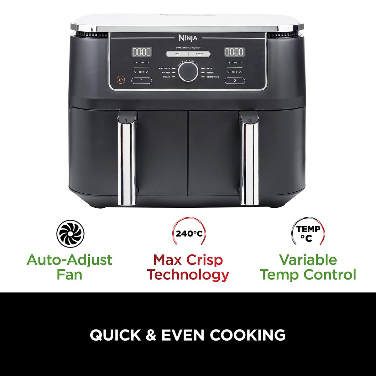 Ninja Foodi MAX Dual Zone 9.5L Air Fryer, 2 Drawers, Black AF400UK