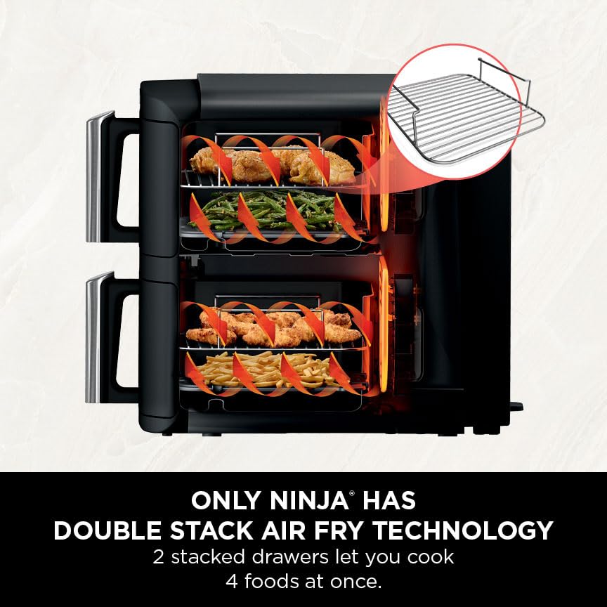 Ninja Double Stack 7.6L 2-Drawer Air Fryer, 6 Cooking Functions, Black