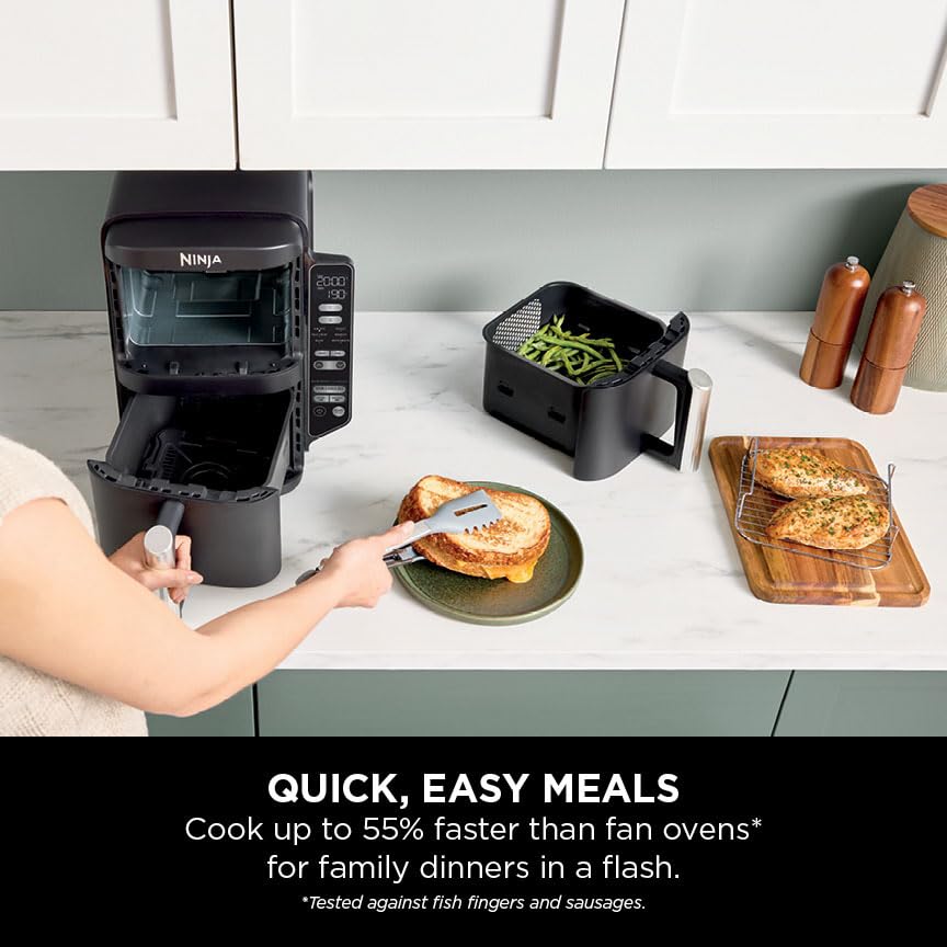 Ninja Double Stack 7.6L 2-Drawer Air Fryer, 6 Cooking Functions, Black