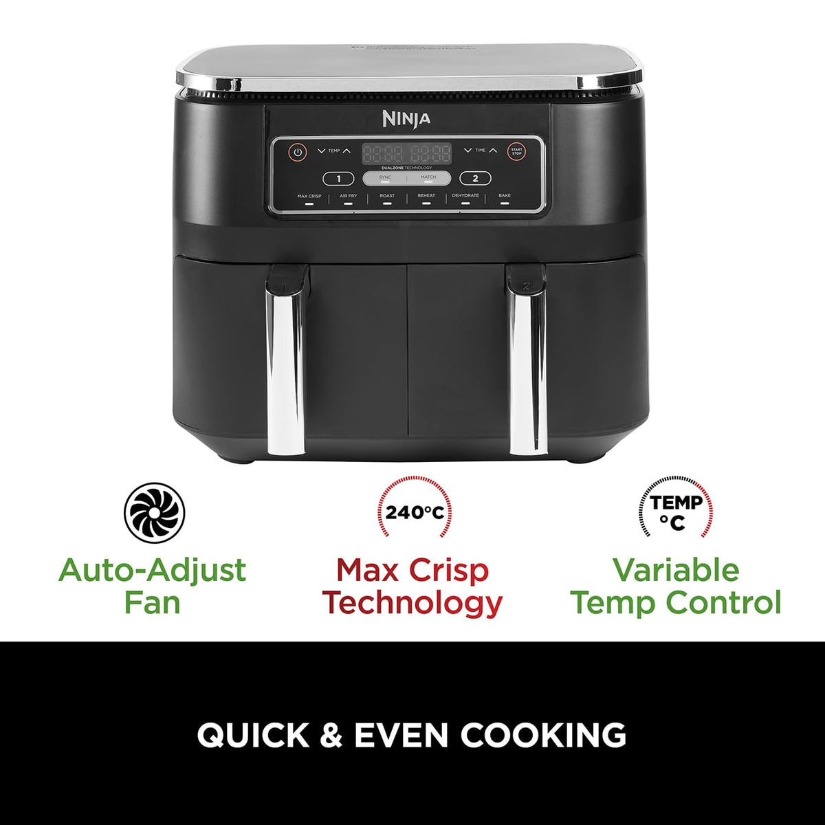 Ninja Foodi 6-in-1 Dual Zone 7.6L Air Fryer, 2 Drawers, Black AF300UK