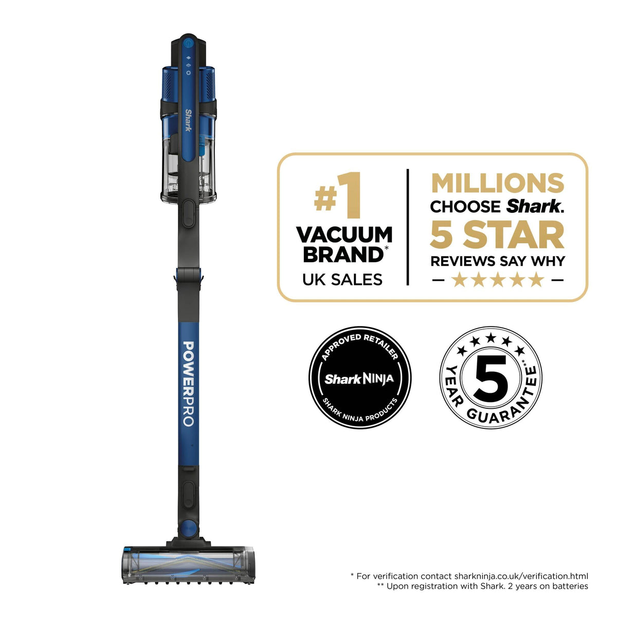 Shark PowerPro Cordless Stick Vacuum, Multi-Surface Cleaning, IZ381UK