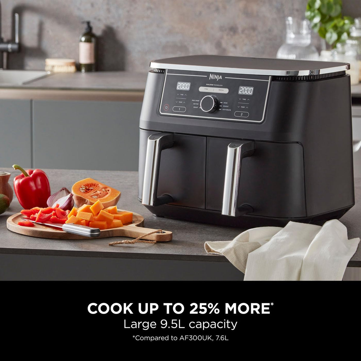 Ninja Foodi MAX Dual Zone 9.5L Air Fryer, 2 Drawers, Black AF400UK
