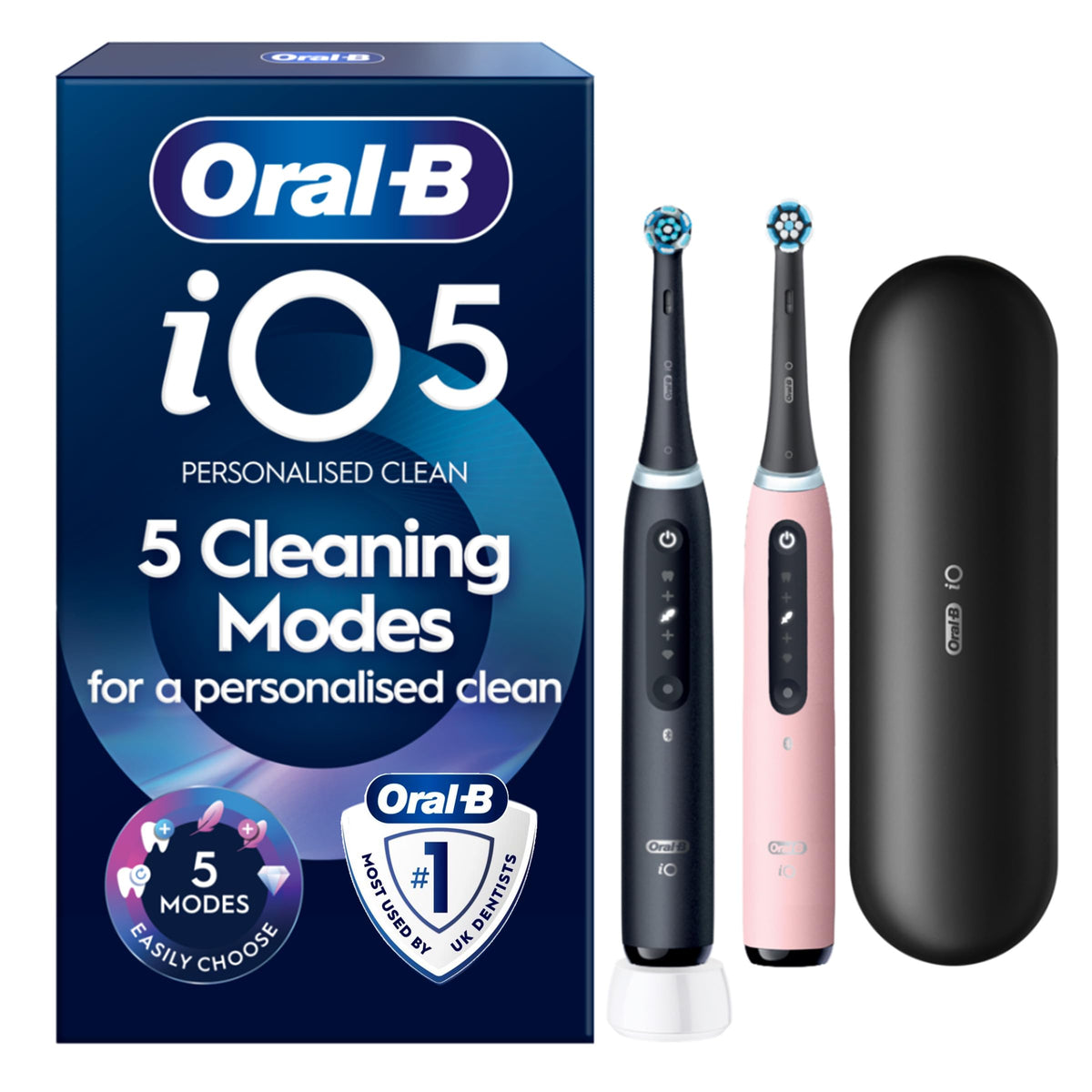 Oral-B iO5 Electric Toothbrushes for Adults, 2 Handles, Black & Pink