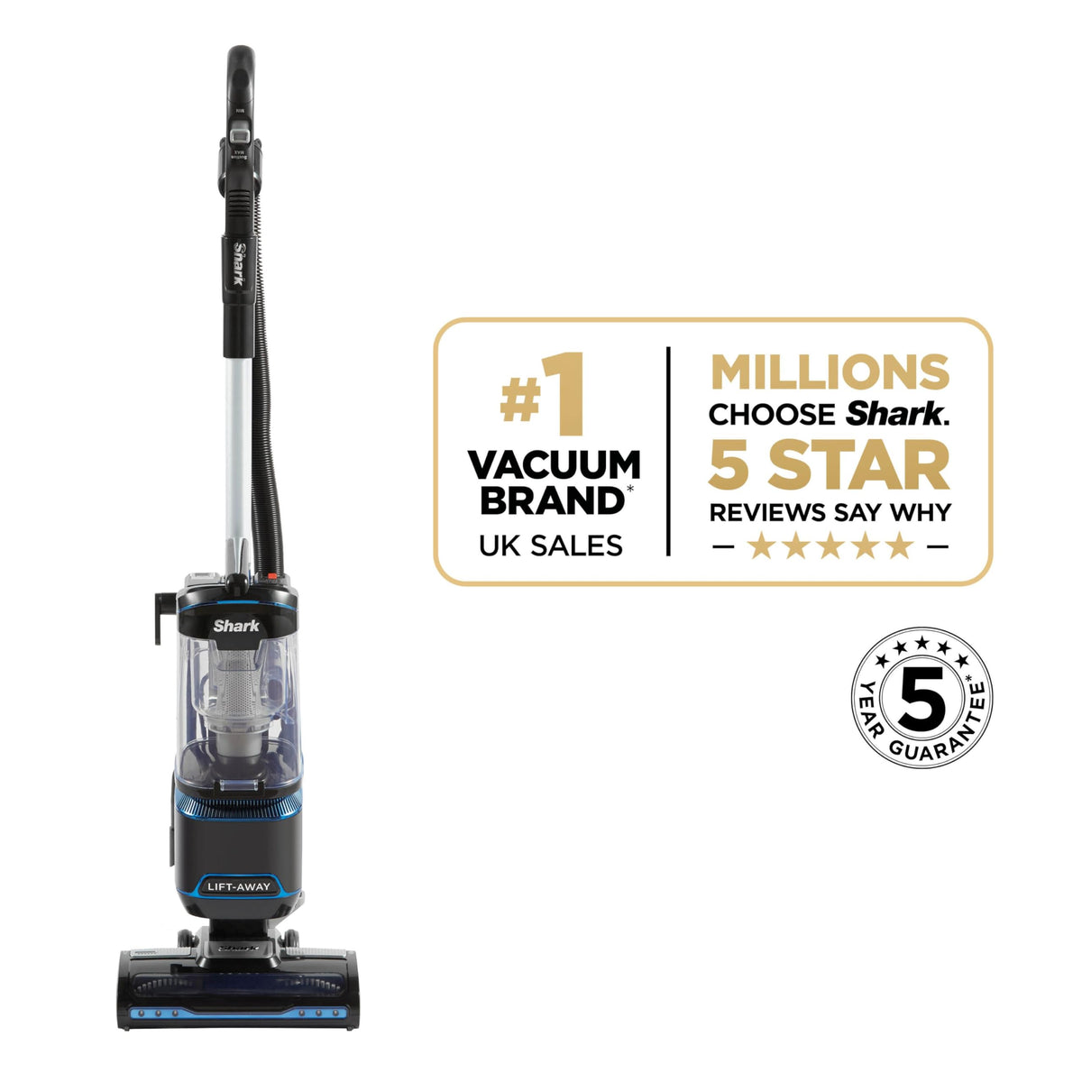 Shark Corded Upright Vacuum Cleaner 1.1L, Blue/Black, NV602UK