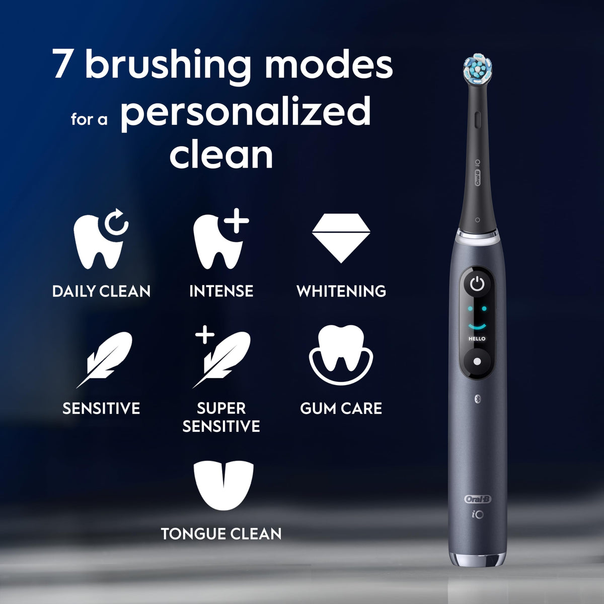 Oral-B iO9 Electric Toothbrush for Adults, Black, App Connected Handle, 7 Cleaning Modes, Includes 3 Brush Heads, Charging Travel Case and Head Holder, Long-Lasting Battery for Home Travel, 2 Pin Plug