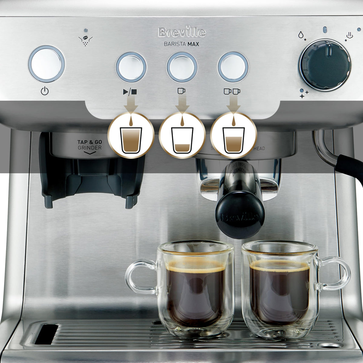 Breville Barista Max Espresso Machine | Latte & Cappuccino Coffee Maker with Integrated Bean Grinder & Steam Wand | 2.8 L Water Tank | 15 Bar Italian Pump | Stainless Steel