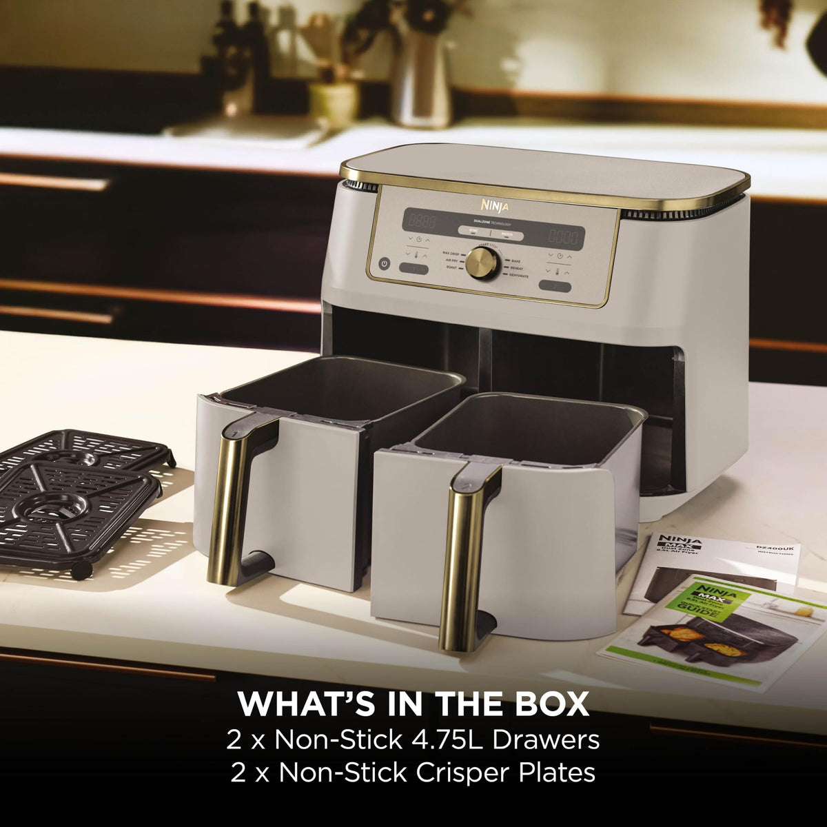 Ninja MAX Dual Zone Digital Air Fryer, 9.5L, Stone Gold DZ400UKSTGD