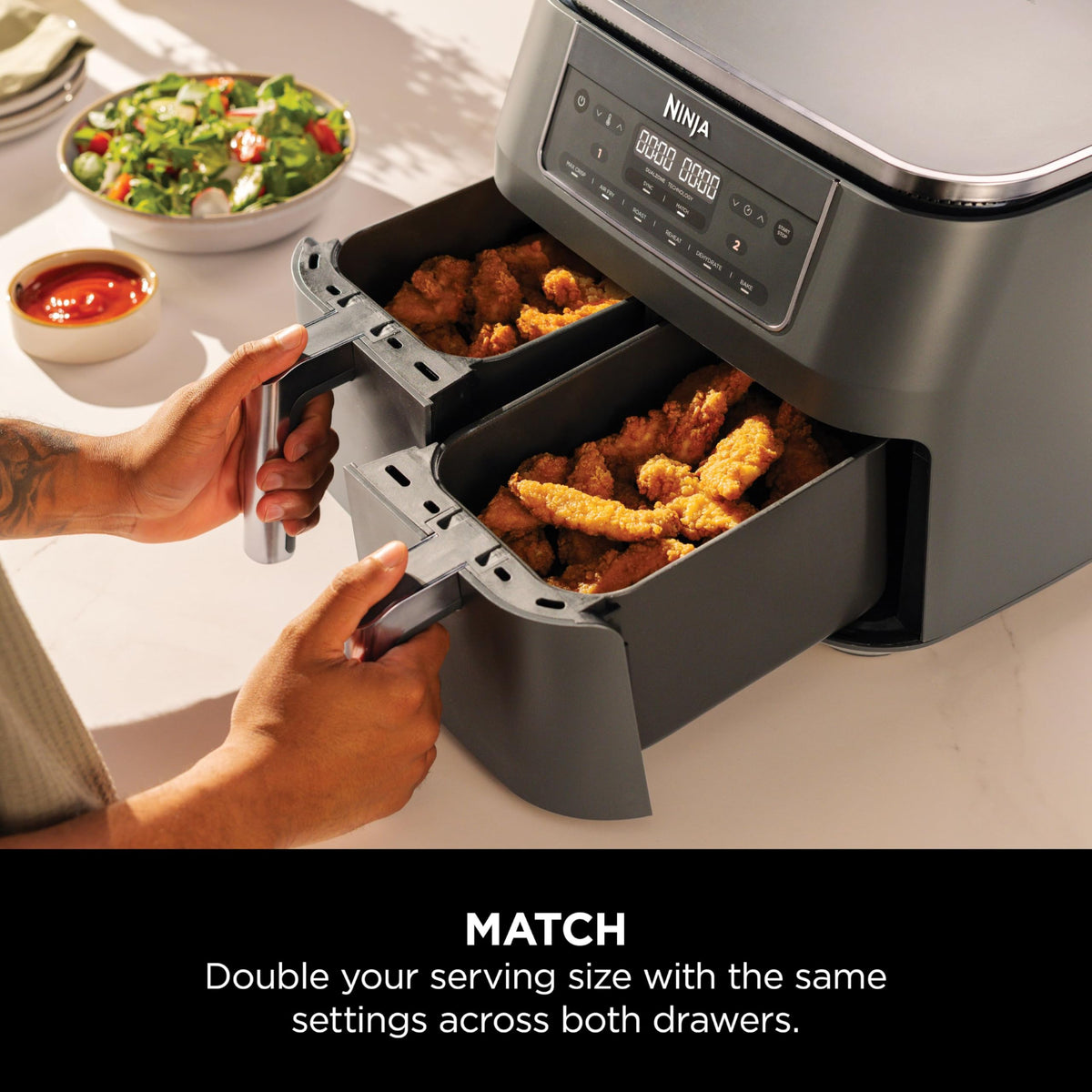 Ninja Dual Zone 6-in-1 7.6L Air Fryer, 2 Drawers, Gunmetal DZ300UK