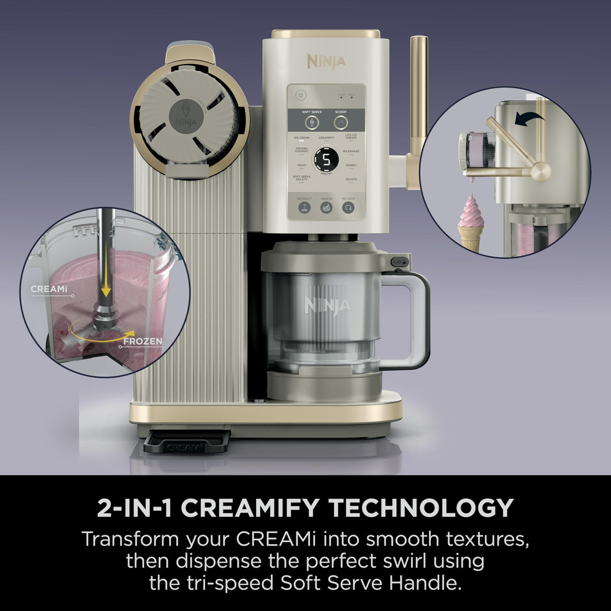 Ninja CREAMi Scoop and Swirl Ice Cream Machine, Stone Gold NC701UKSTGD