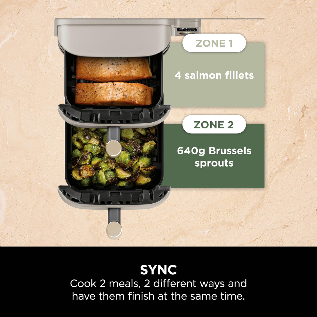 Ninja Double Stack XL 9.5L 2-Drawer Air Fryer, 6 Functions, Stone Gold