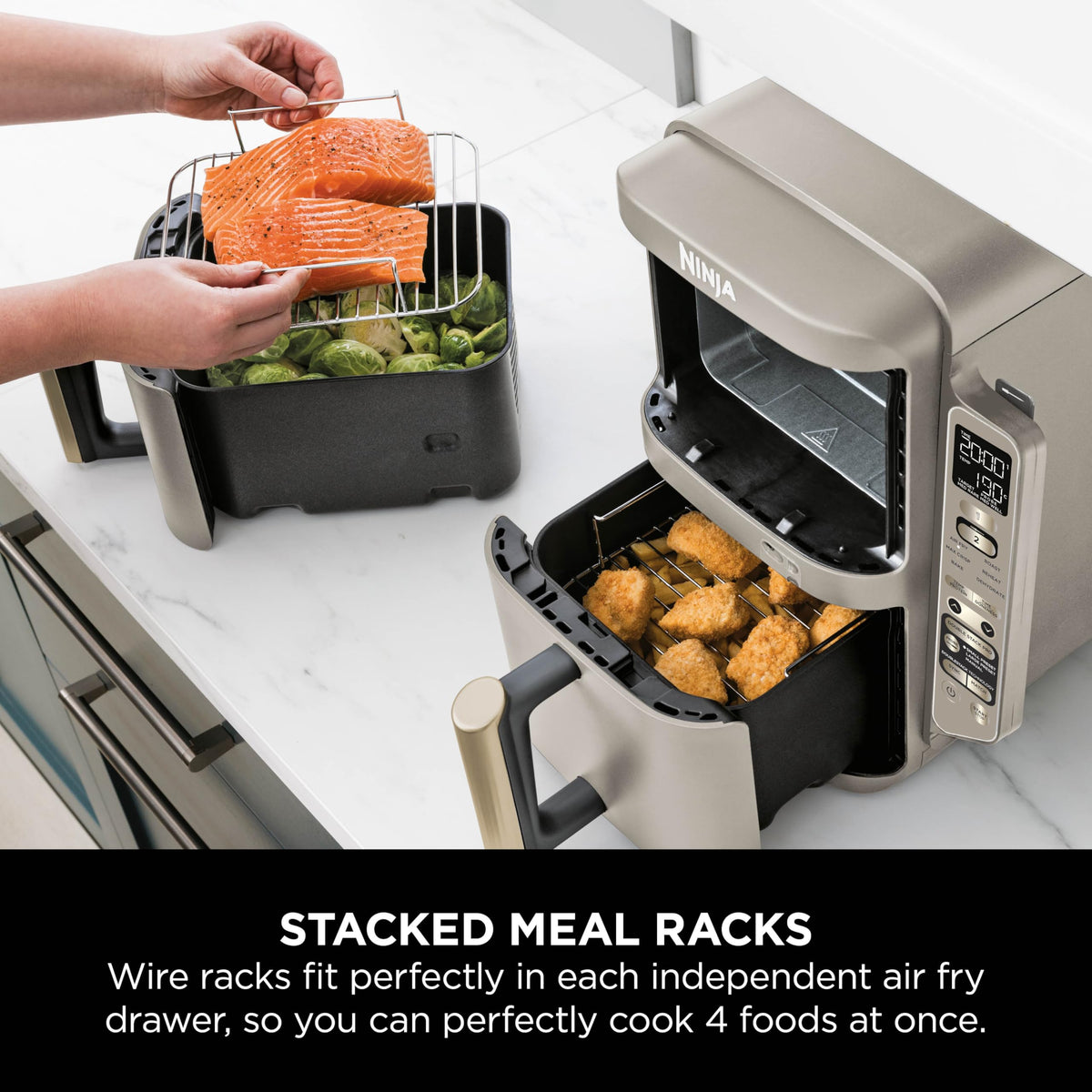 Ninja Double Stack XL 9.5L 2-Drawer Air Fryer, 6 Functions, Stone Gold