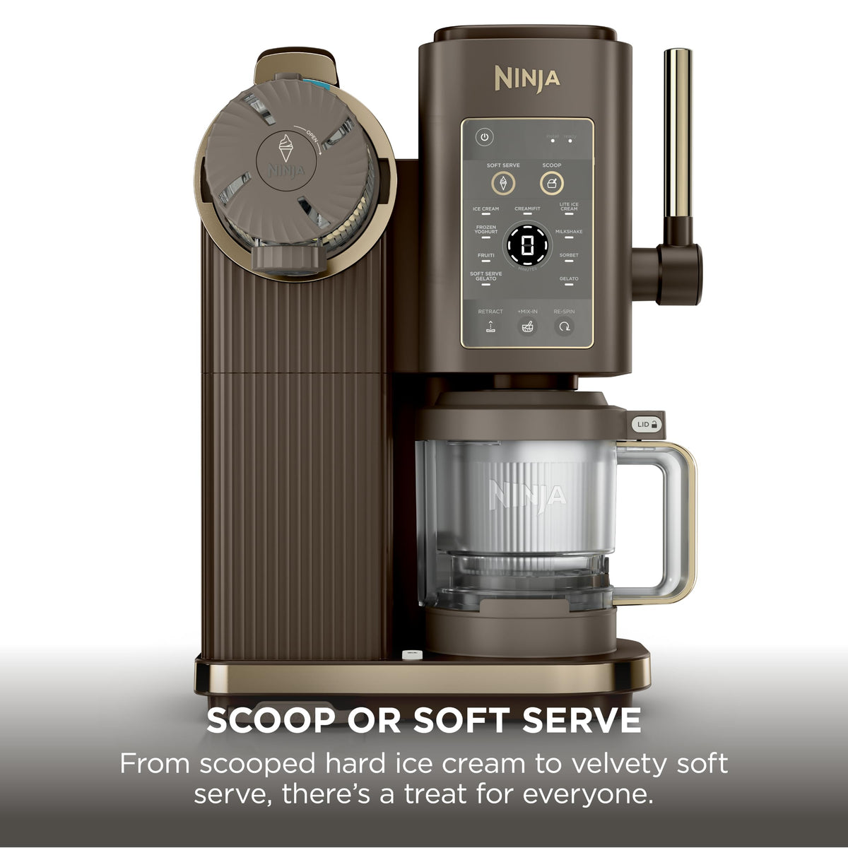 Ninja CREAMi Scoop and Swirl Soft Serve and Ice Cream Maker with 2x Tubs, 13 Functions, Makes Ice Cream, Soft Serve, Gelato, Sorbet, Milkshakes and More, Mix-In Option, Mocha NC701UKBR