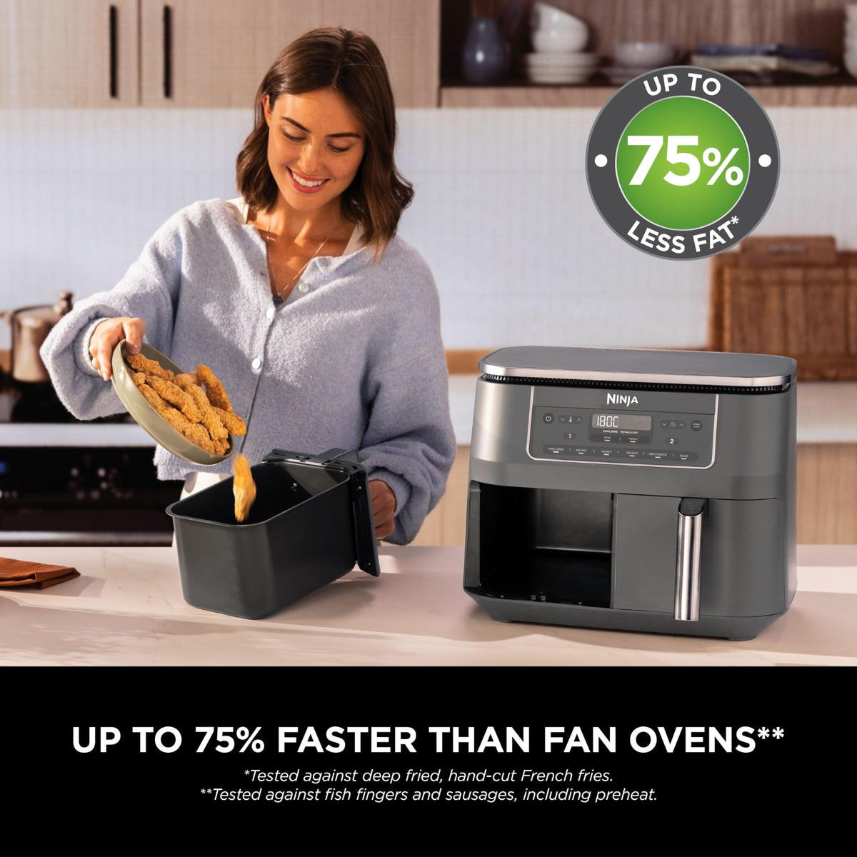 Ninja Dual Zone 6-in-1 7.6L Air Fryer, 2 Drawers, Gunmetal DZ300UK