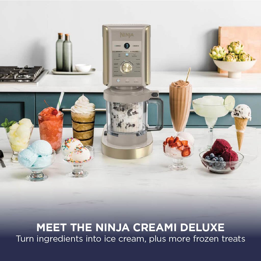 Ninja CREAMi Deluxe Ice Cream Frozen Dessert Maker, Stone/Gold NC501UKSTGD