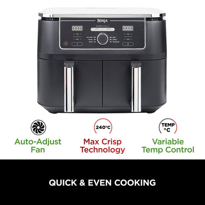 Ninja Foodi MAX Dual Zone 9.5L Air Fryer, 2 Drawers, Black AF400UK