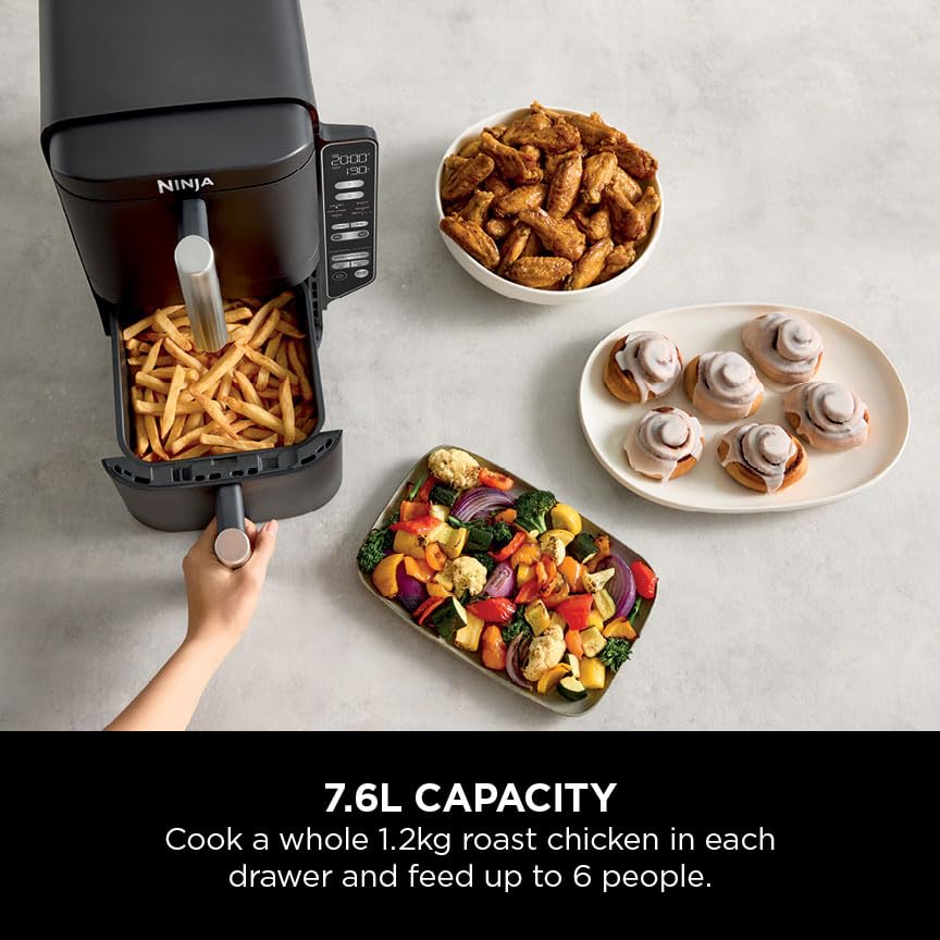 Ninja Double Stack 7.6L 2-Drawer Air Fryer, 6 Cooking Functions, Black