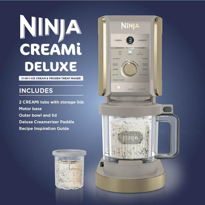 Ninja CREAMi Deluxe Ice Cream Frozen Dessert Maker, Stone/Gold NC501UKSTGD