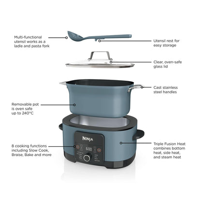 Ninja Foodi PossibleCooker, 8-in-1 Slow Cooker, 8L, Sea Salt Grey, MC1001UK
