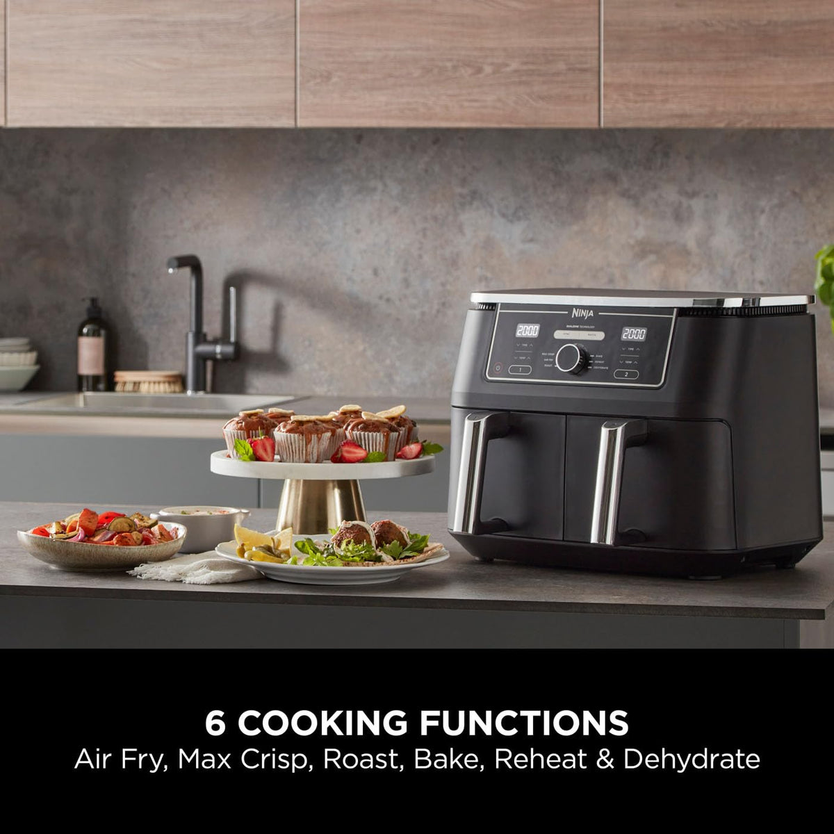 Ninja Foodi MAX Dual Zone 9.5L Air Fryer, 2 Drawers, Black AF400UK