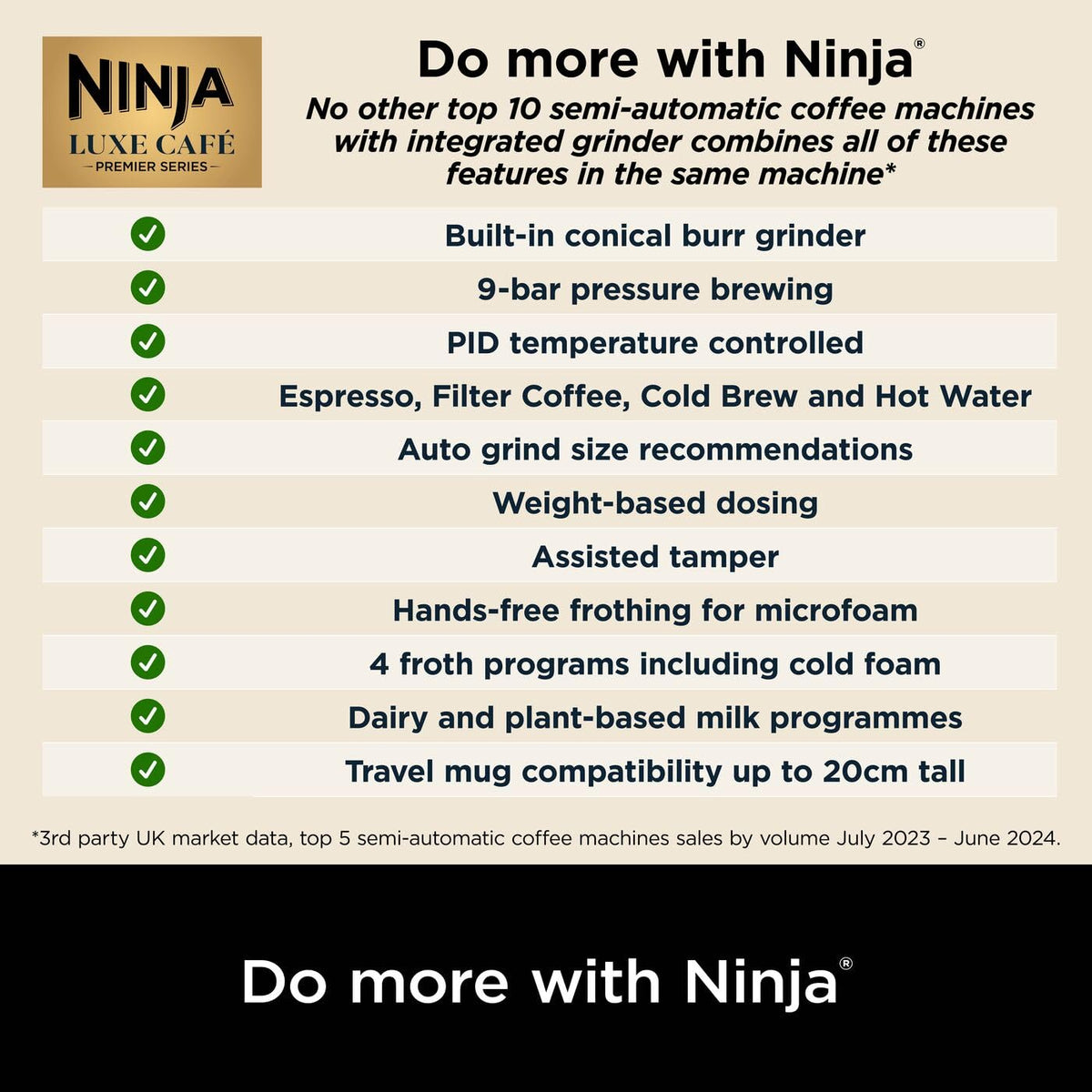 Ninja Luxe Premier 3-in-1 Coffee Machine, Black ES601UKBK