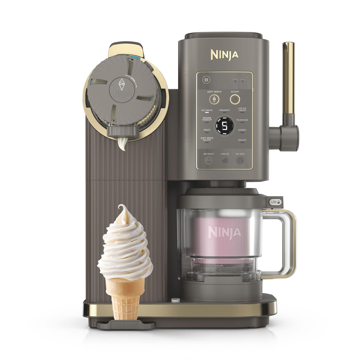 Ninja CREAMi Scoop and Swirl Soft Serve and Ice Cream Maker with 2x Tubs, 13 Functions, Makes Ice Cream, Soft Serve, Gelato, Sorbet, Milkshakes and More, Mix-In Option, Mocha NC701UKBR