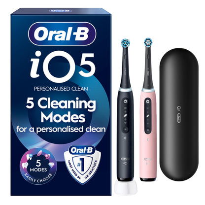 Oral-B iO5 Electric Toothbrushes for Adults, 2 Handles, Black & Pink