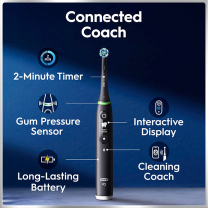 Oral-B iO6 Electric Toothbrush, Black, with Travel Case and Spare Heads