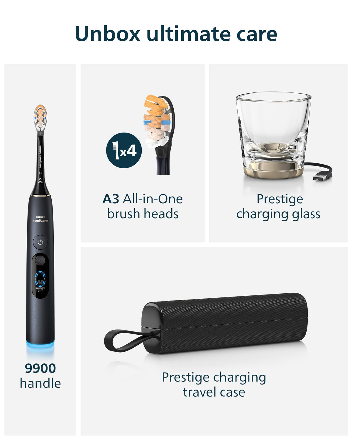 Philips Sonicare Next-Generation DiamondClean 9900 Prestige Sonic Electric Toothbrush − with SenseIQ, Coverage Feedback, Pressure Feedback and 24 Settings, Quartz Black, HX9815/92
