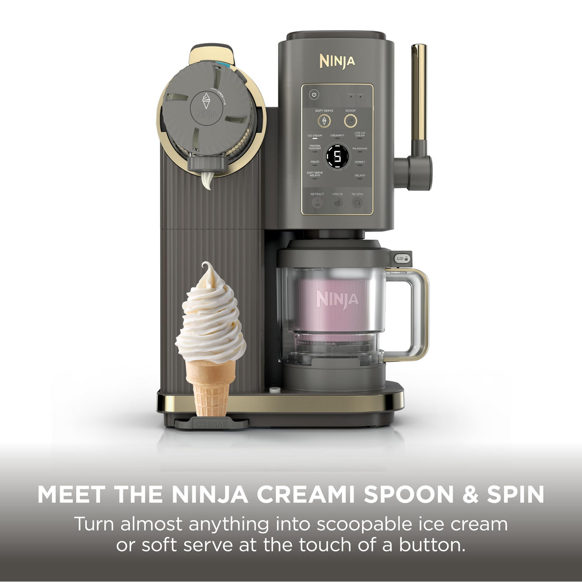 Ninja CREAMi Scoop and Swirl Soft Serve and Ice Cream Maker with 2x Tubs, 13 Functions, Makes Ice Cream, Soft Serve, Gelato, Sorbet, Milkshakes and More, Mix-In Option, Mocha NC701UKBR
