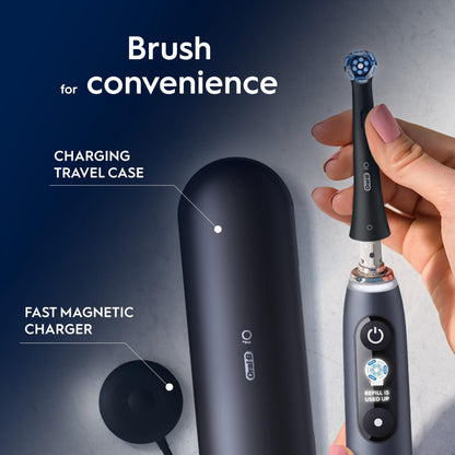 Oral-B iO9 Electric Toothbrush for Adults, Black, App Connected Handle, 7 Cleaning Modes, Includes 3 Brush Heads, Charging Travel Case and Head Holder, Long-Lasting Battery for Home Travel, 2 Pin Plug