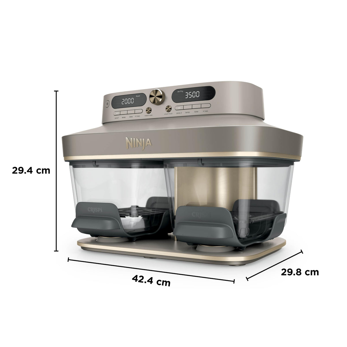 Ninja CRISPi DualZone 2-basket Glass Air Fryer, 8 Cooking Functions, Cook Two Foods at The Same Time, PFAS-Free Glass Containers, Includes Storage Lids, Stone Gold DD103UKSD1