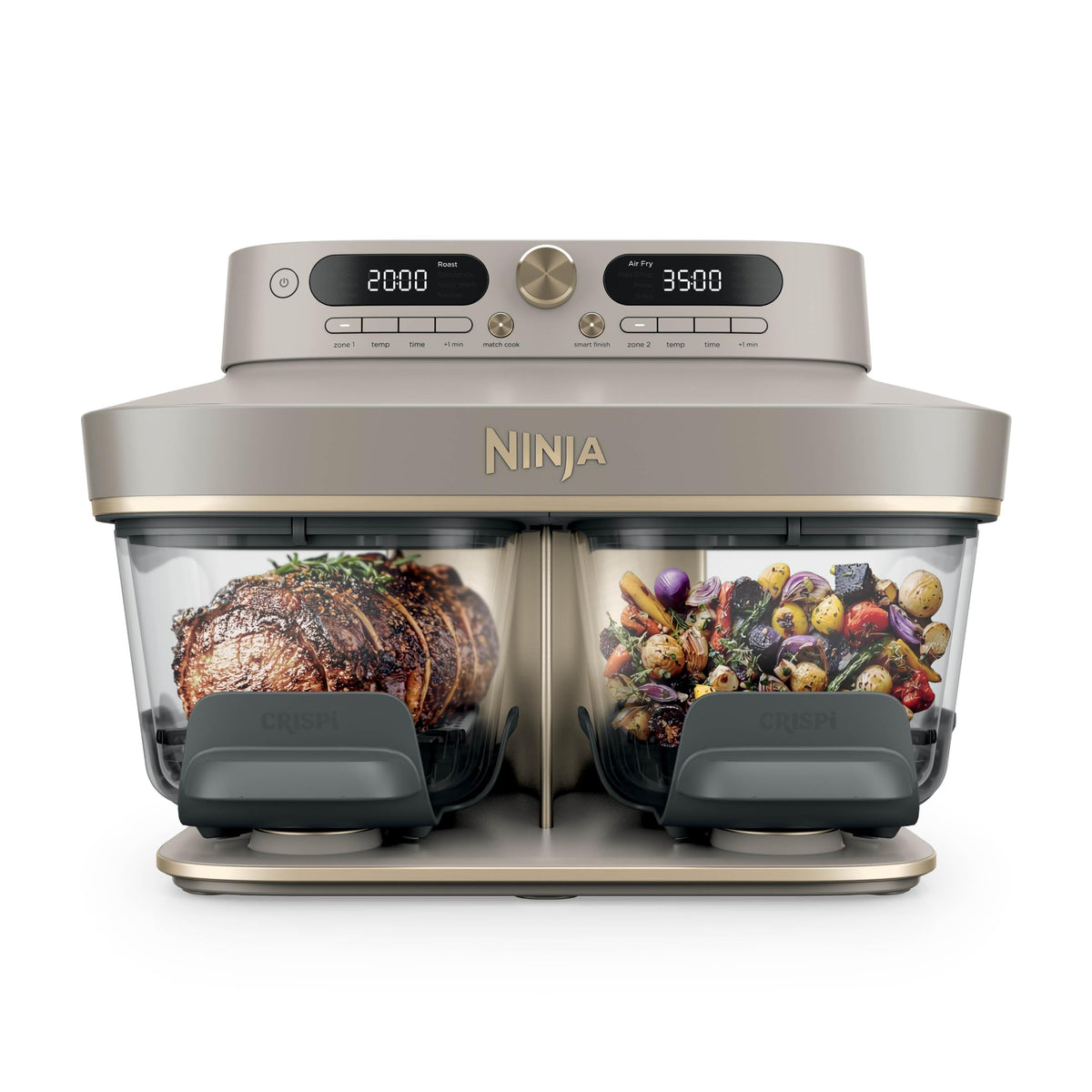 Ninja CRISPi DualZone 2-basket Glass Air Fryer, 8 Cooking Functions, Cook Two Foods at The Same Time, PFAS-Free Glass Containers, Includes Storage Lids, Stone Gold DD103UKSD1