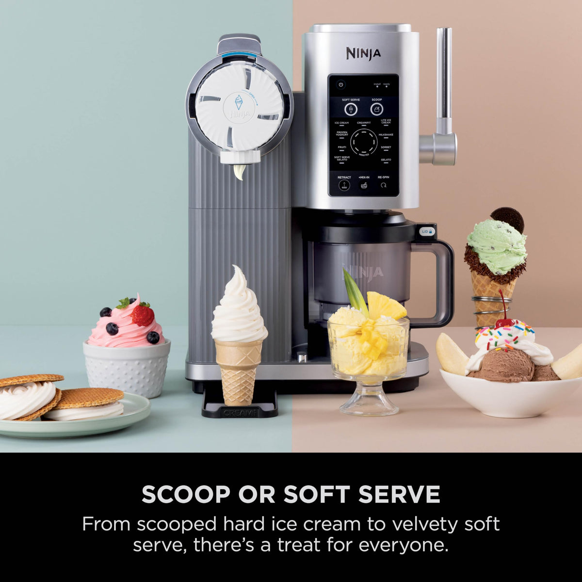 Ninja CREAMi Scoop and Swirl Soft Serve and Ice Cream Maker with 2x Tubs