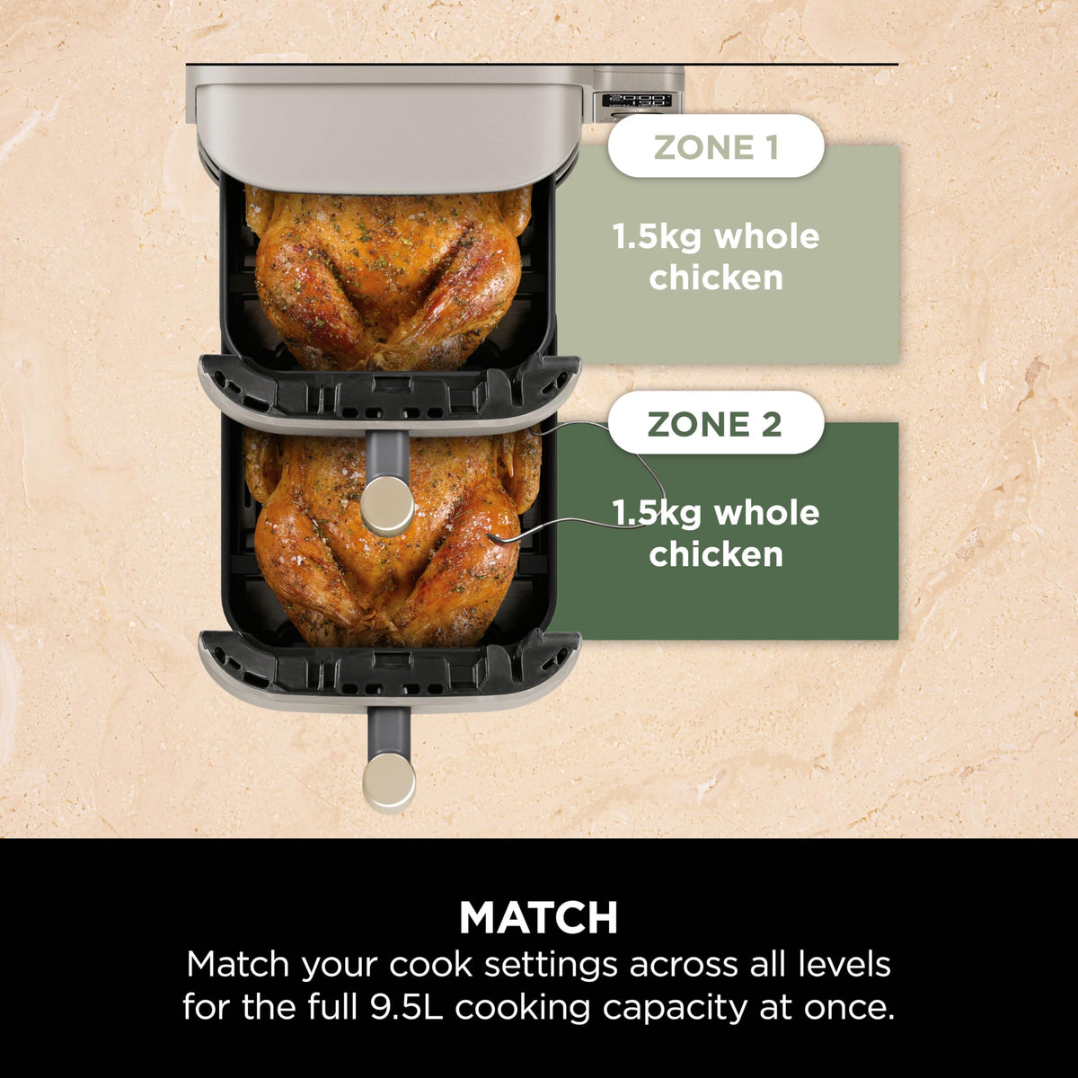 Ninja Double Stack XL 9.5L 2-Drawer Air Fryer, 6 Functions, Stone Gold