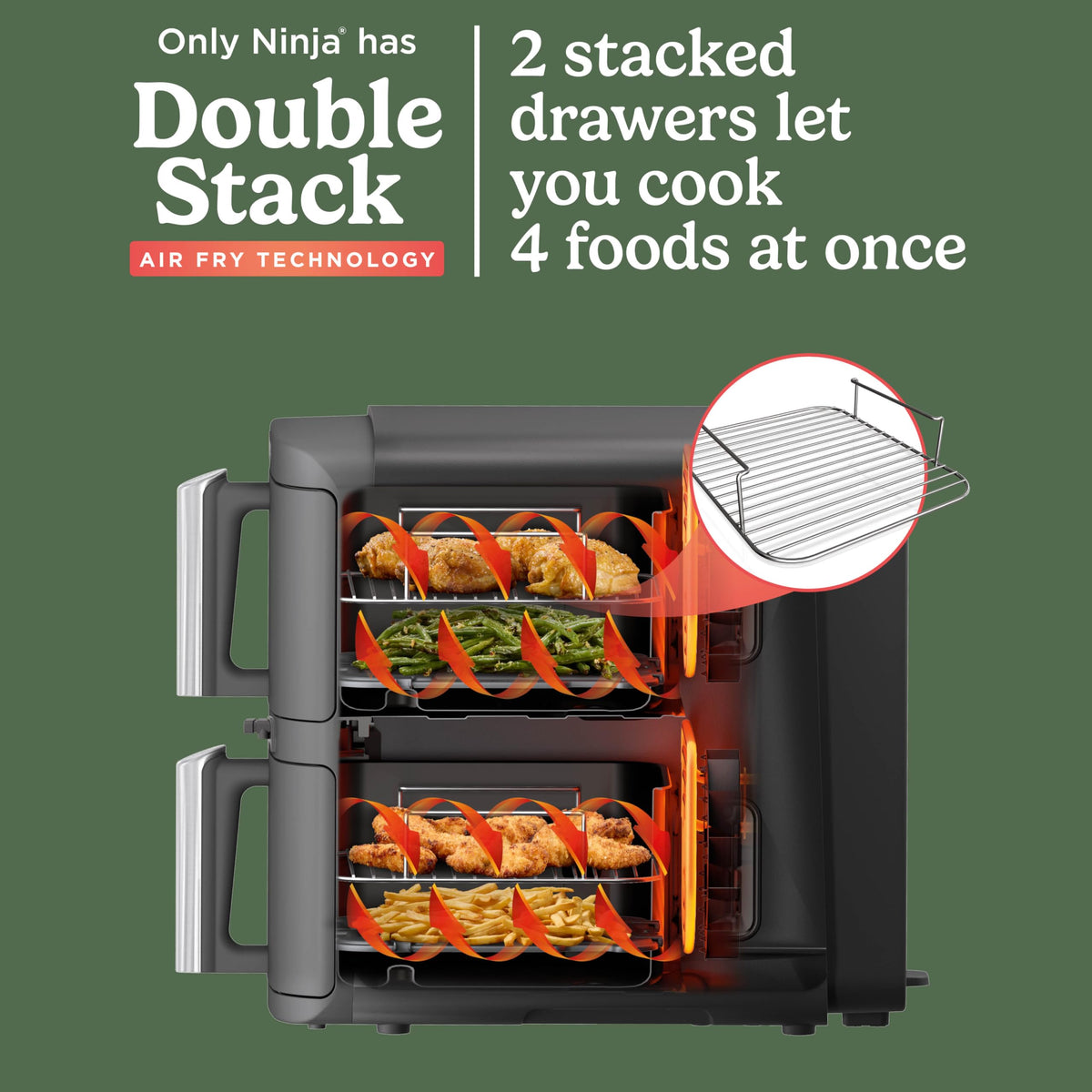 Ninja Double Stack XL 9.5L 2-Drawer Air Fryer, 6 Functions, Stone Gold