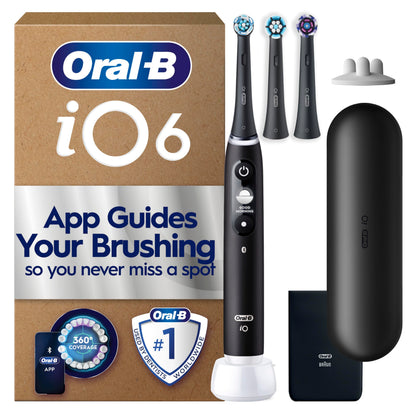 Oral-B iO6 Electric Toothbrush, Black, with Travel Case and Spare Heads