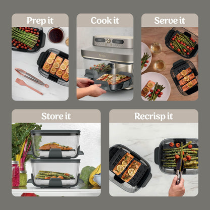 Ninja CRISPi DualZone 2-basket Glass Air Fryer, 8 Cooking Functions, Cook Two Foods at The Same Time, PFAS-Free Glass Containers, Includes Storage Lids, Stone Gold DD103UKSD1