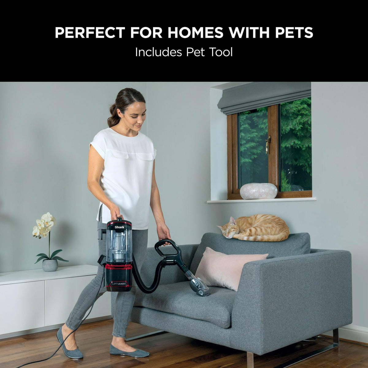 Shark Corded Upright Vacuum Cleaner 1.1L, Pet Model, Red/Black, NV602UKT