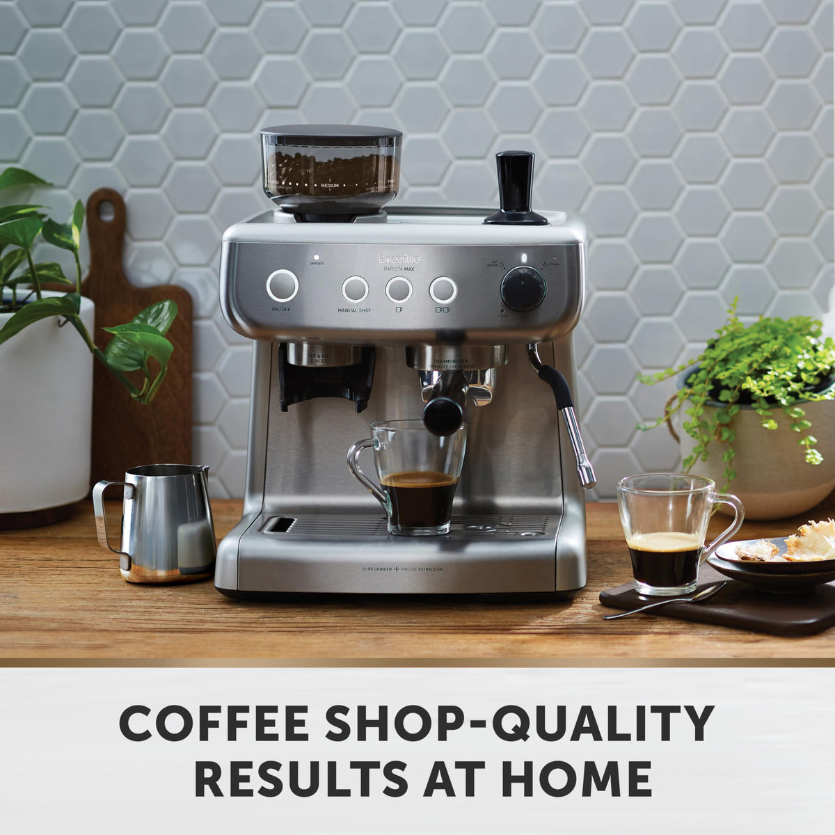 Breville Barista Max Espresso Machine | Latte & Cappuccino Coffee Maker with Integrated Bean Grinder & Steam Wand | 2.8 L Water Tank | 15 Bar Italian Pump | Stainless Steel