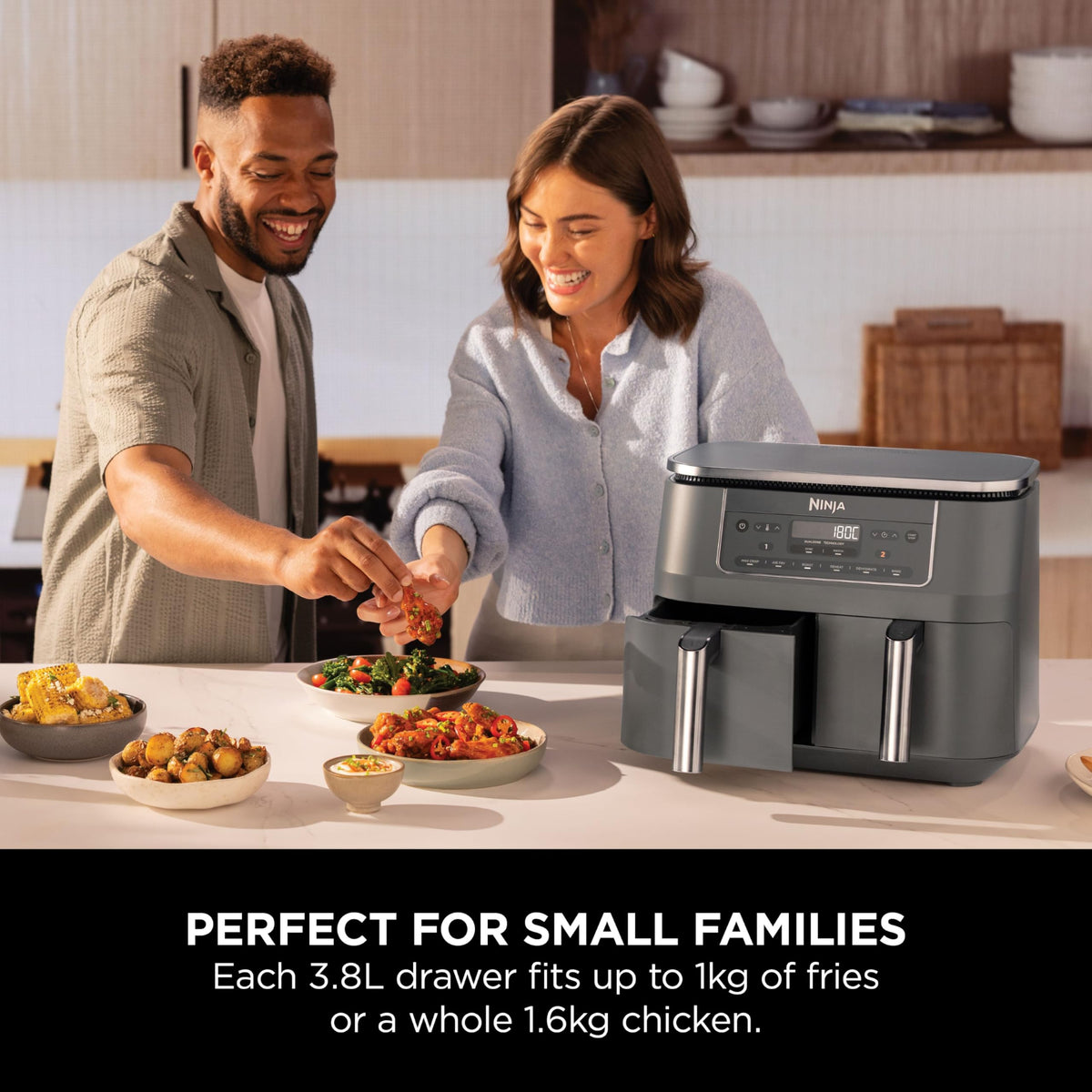 Ninja Dual Zone 6-in-1 7.6L Air Fryer, 2 Drawers, Gunmetal DZ300UK