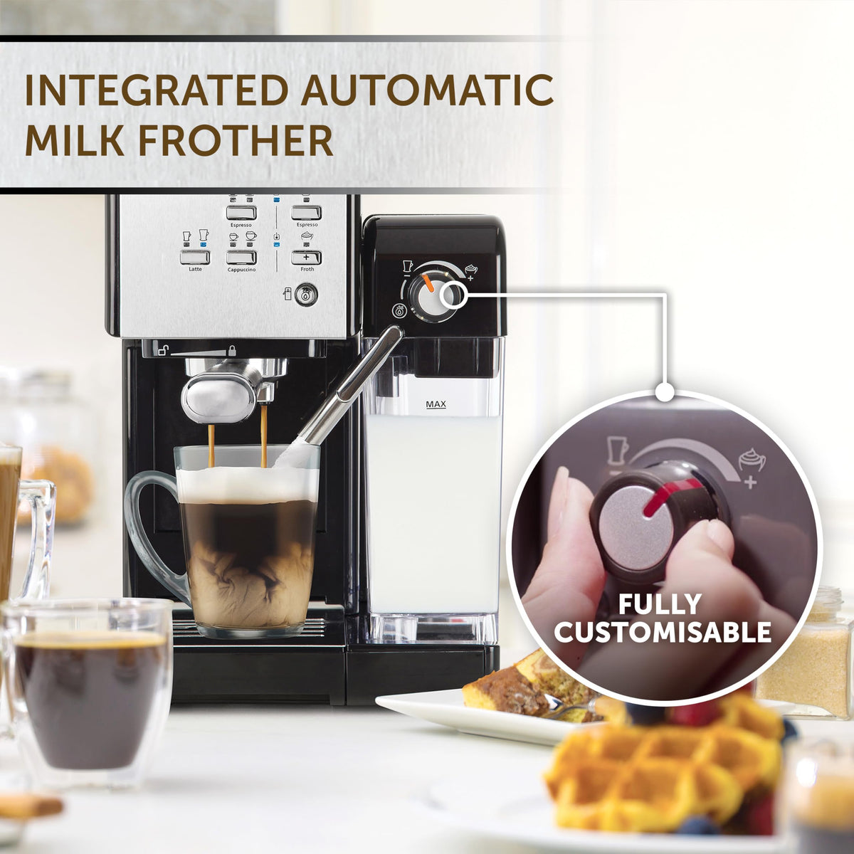 Breville One-Touch CoffeeHouse Coffee Machine | EspressoCappuccino & Latte Maker | 19 Bar Italian Pump | Automatic Milk Frother | ESE Pod Compatible | Black [VCF107]