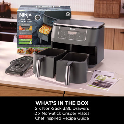 Ninja Dual Zone 6-in-1 7.6L Air Fryer, 2 Drawers, Gunmetal DZ300UK