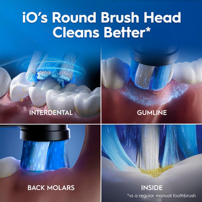 Oral-B iO9 Electric Toothbrush for Adults, Black, App Connected Handle, 7 Cleaning Modes, Includes 3 Brush Heads, Charging Travel Case and Head Holder, Long-Lasting Battery for Home Travel, 2 Pin Plug