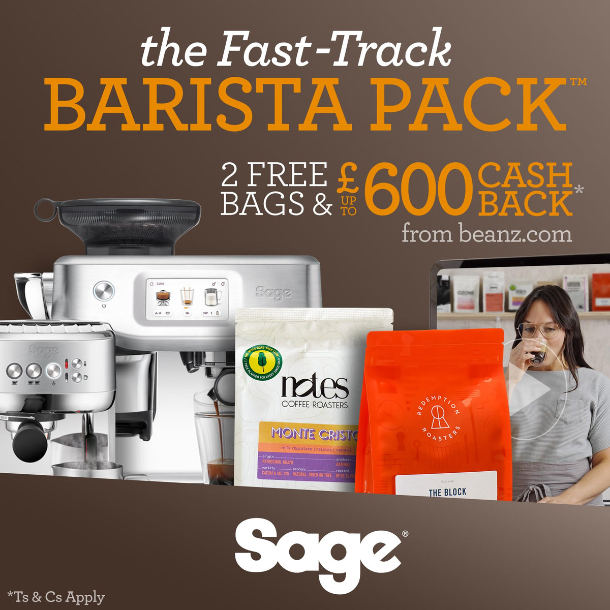 Sage Barista Express, Bean to Cup Machine, Black Truffle