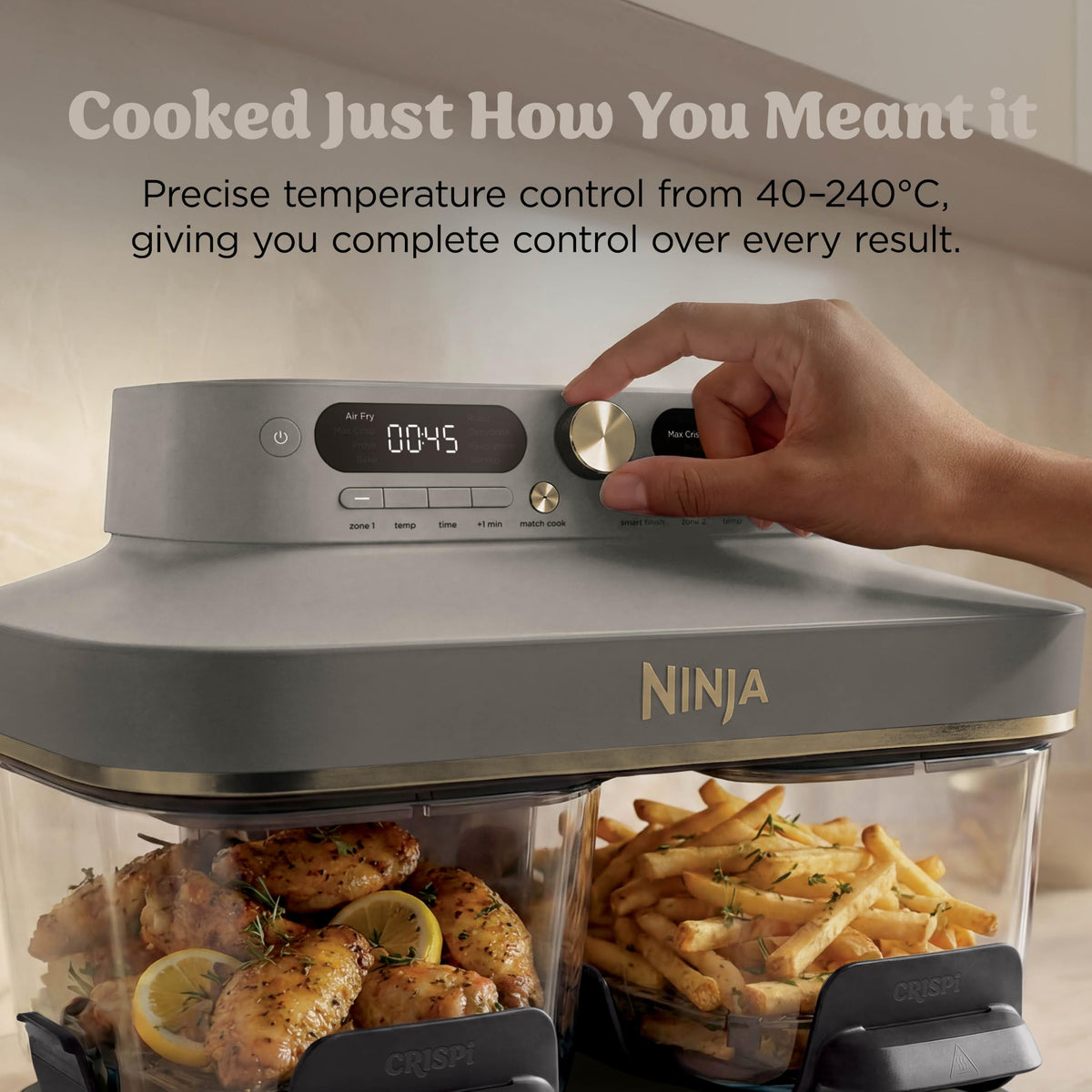 Ninja CRISPi DualZone 2-basket Glass Air Fryer, 8 Cooking Functions, Cook Two Foods at The Same Time, PFAS-Free Glass Containers, Includes Storage Lids, Stone Gold DD103UKSD1
