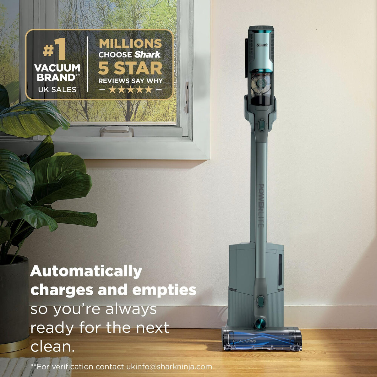 Shark PowerLite Clean & Empty Cordless Vacuum with Auto-Empty Base, Lightweight Multi-Surface Cleaning, HEPA Filtration, 40 Min Runtime – BU3623UK