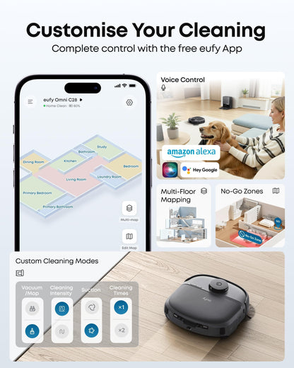 eufy C28 Omni, Robot Vacuum Cleaner with Mop,HydroJet Self Clean Roller Mop
