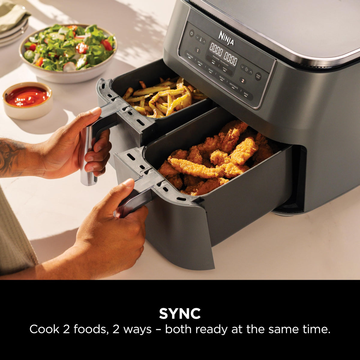 Ninja Dual Zone 6-in-1 7.6L Air Fryer, 2 Drawers, Gunmetal DZ300UK
